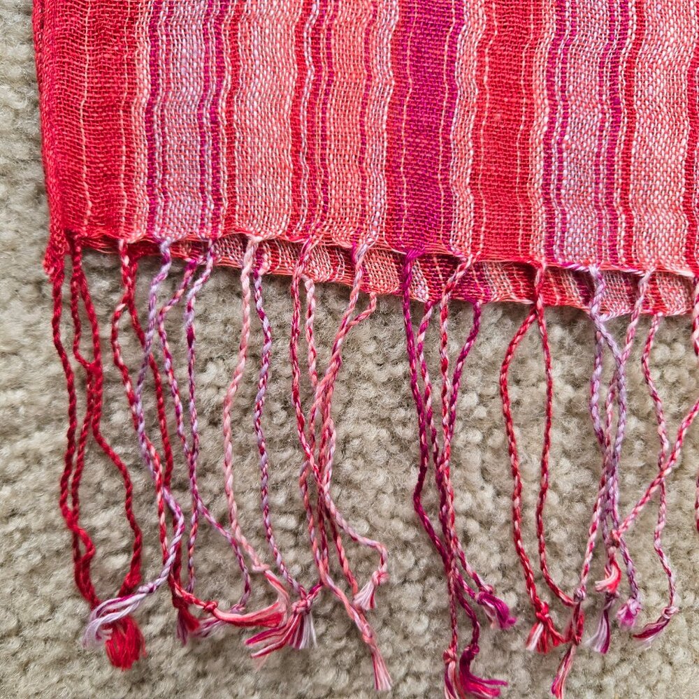 NWT Eddie Bauer 100% Linen Pink Red Stripe Scarf - Picture 2 of 7